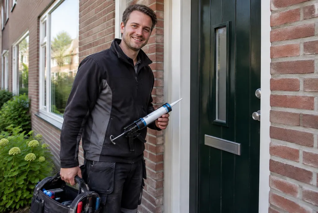 Vakman van Kitbedrijf Zeist bij de voordeur van een woning